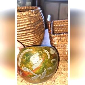 Gorgeous Signed Raku Pottery Pot Studio Art Glazed Oranges Greens Primative Type